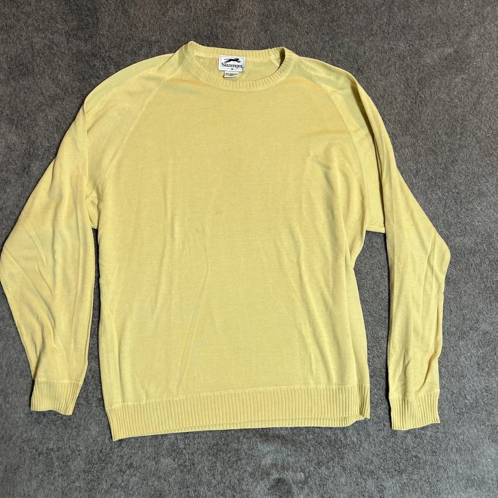 Vintage Slazenger Golf Shop Sweater Yellow 85% Silk 15% Cashmere Size Medium
